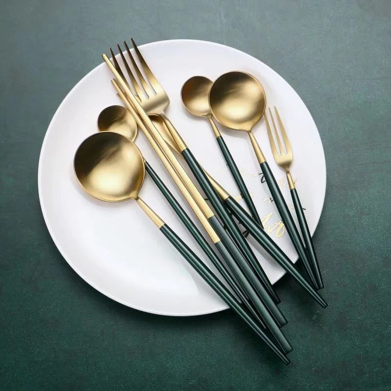 GREEN & GOLD FLATWARE