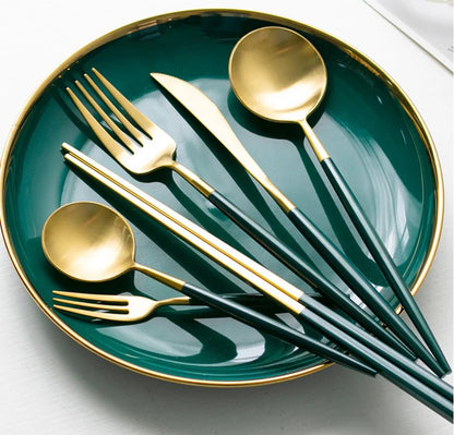 GREEN & GOLD FLATWARE