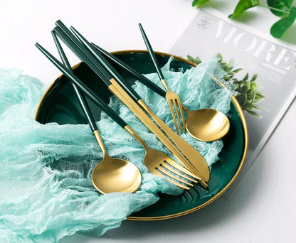 GREEN & GOLD FLATWARE