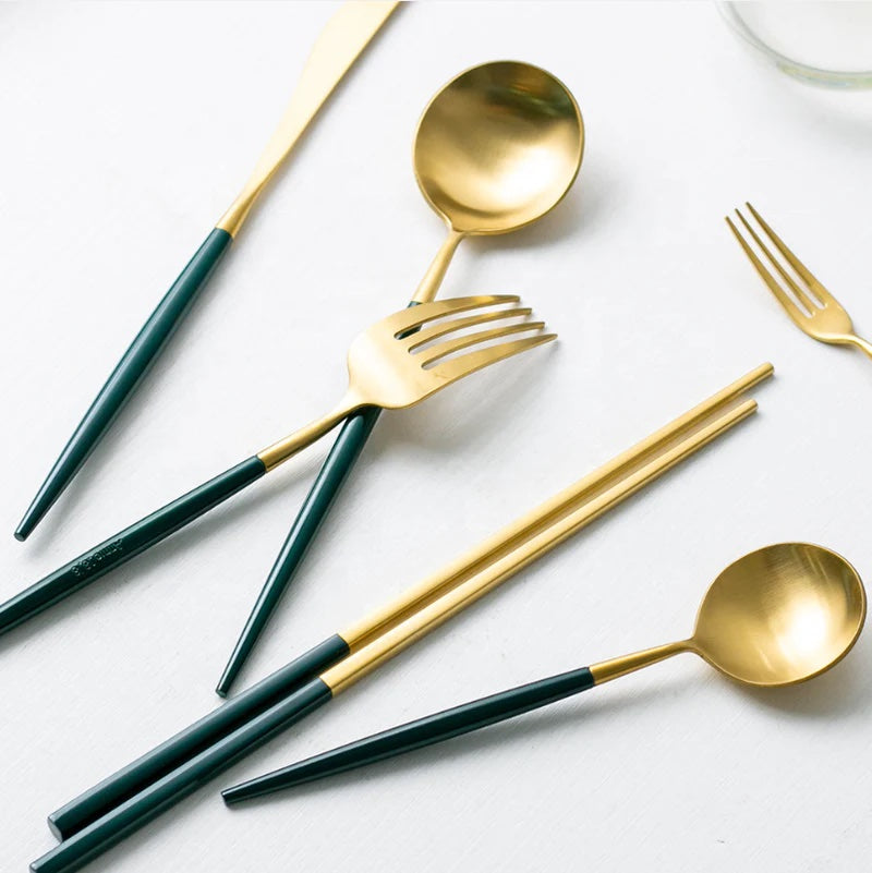 GREEN & GOLD FLATWARE