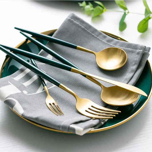 GREEN & GOLD FLATWARE