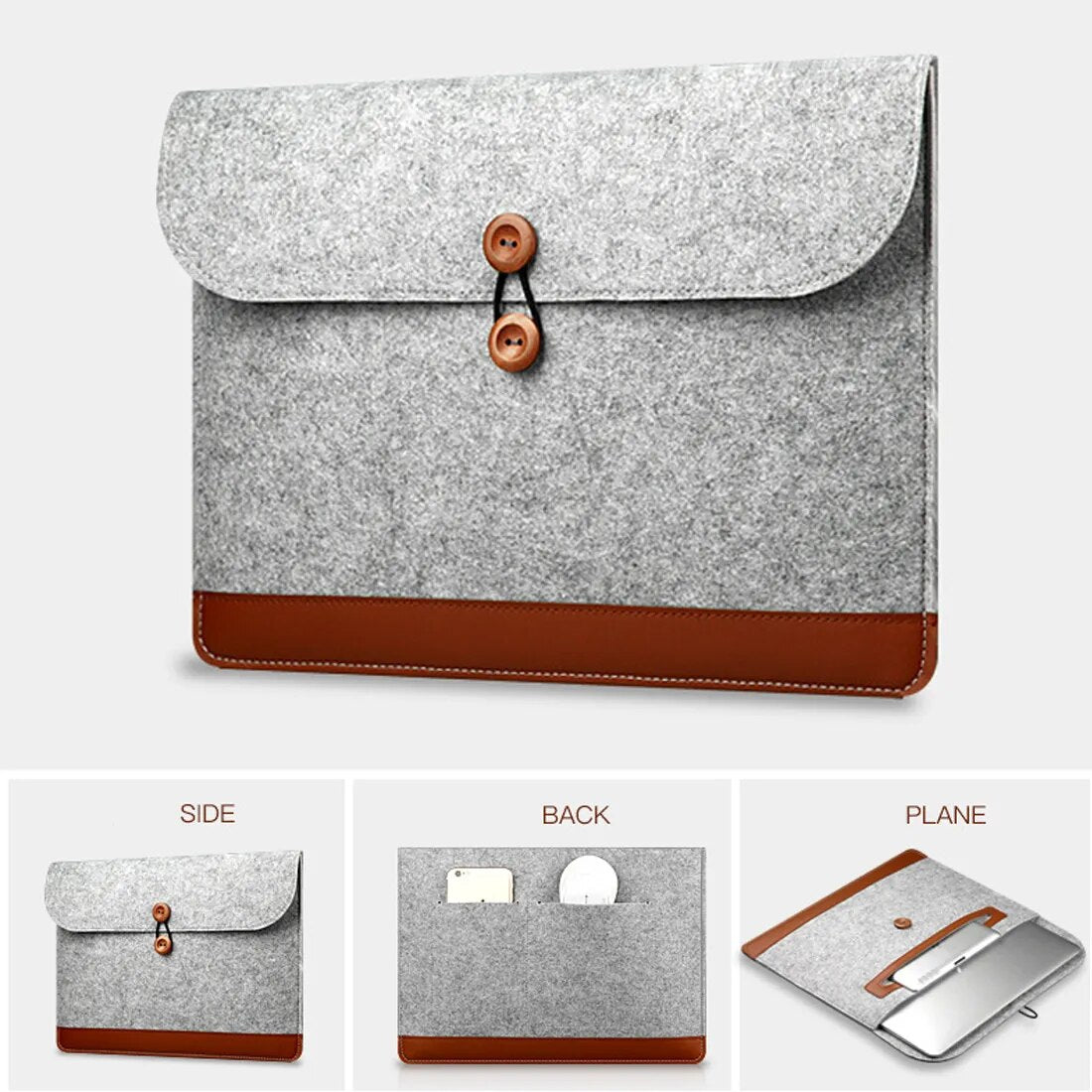 Wool Felt Fabric Laptop Sleeve Bag For Macbook Air Pro Retina 11 12 13 15.6 Inch Notebook Button Handbag Cover Case for Macbook