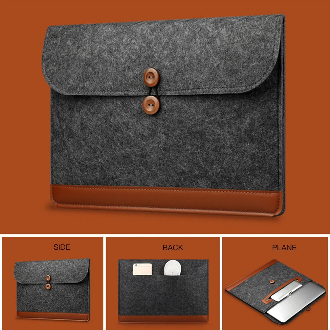 Wool Felt Fabric Laptop Sleeve Bag For Macbook Air Pro Retina 11 12 13 15.6 Inch Notebook Button Handbag Cover Case for Macbook