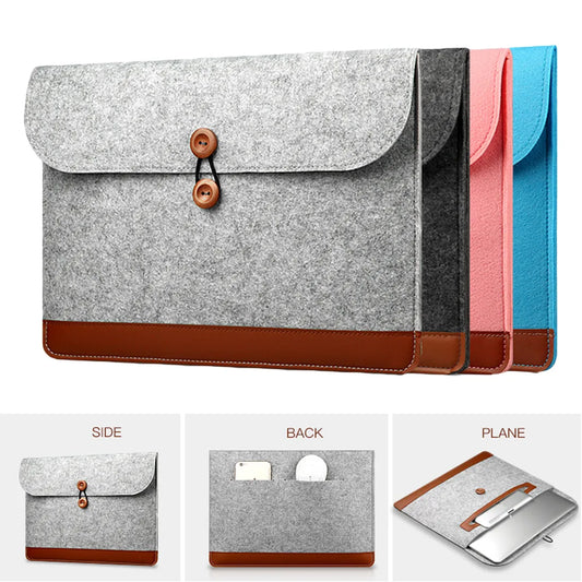 Wool Felt Fabric Laptop Sleeve Bag For Macbook Air Pro Retina 11 12 13 15.6 Inch Notebook Button Handbag Cover Case for Macbook